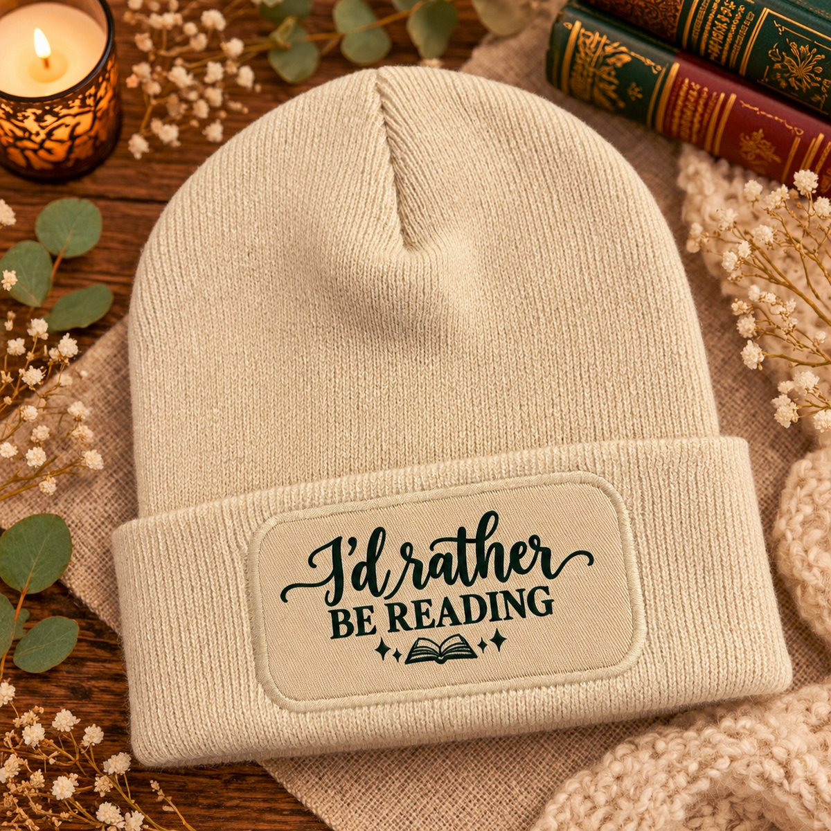 I'd Rather Be Reading Mütze – Bookish Beanie mit Patch