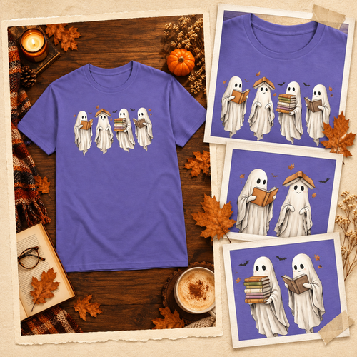 Bookish Ghost Shirt - Lesende Geister T-Shirt in lila für Leseratten