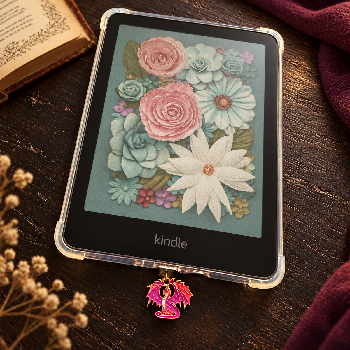 Pinker Fantasy Drachen Kindle Charm – USB-C Dust Plug