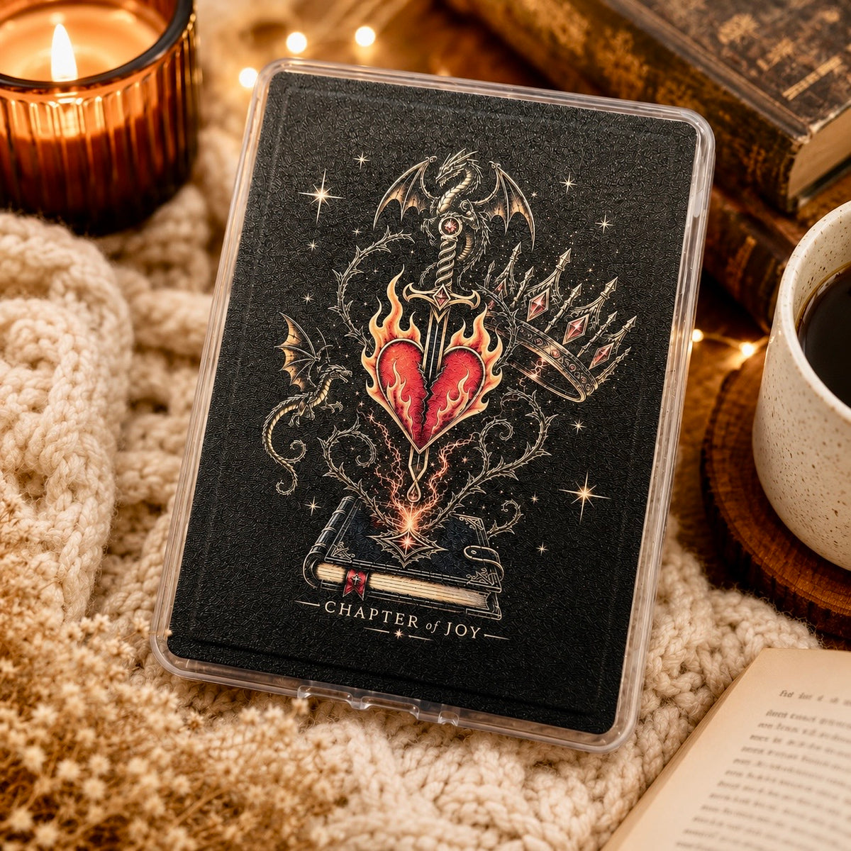 Fantasy Kindle Hülle „Burning Heart“ – vollmagnetisch | 7 & 6,8 Zoll