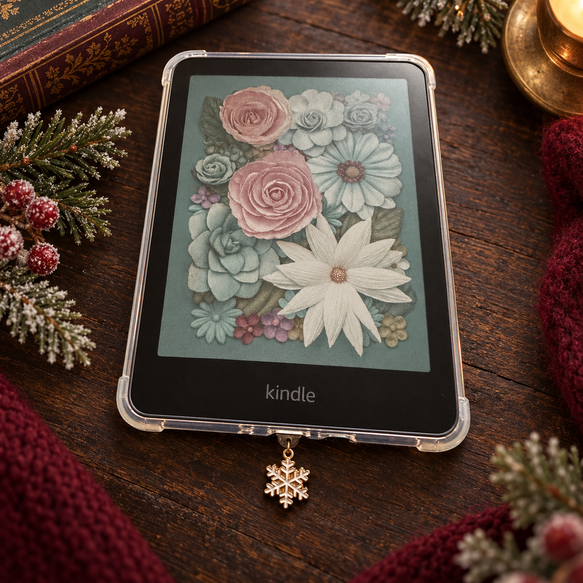 Kindle Schneefocken-Charm | Winterdeko fürs Kindle: USB-C Dust Plug mit Emaille-Schneeflocke