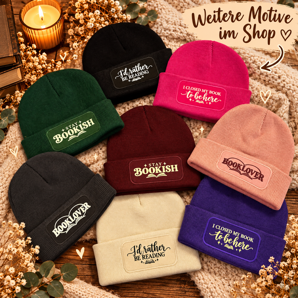 Booklover Mütze mit Patch – Bookish Beanie für Leseratten - Wintermütze
