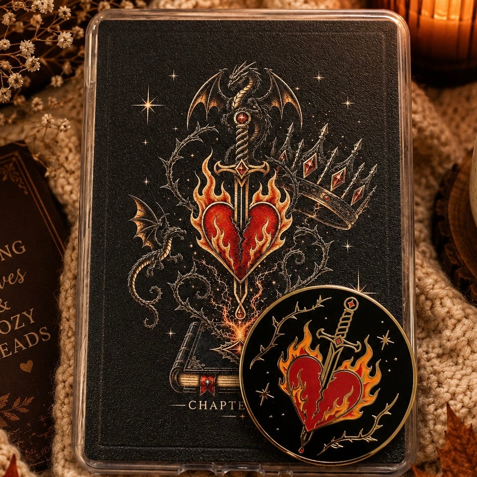 Fantasy Kindle Hülle mit magnetischem Grip, Drachen Schwert und flammendem Herz Design