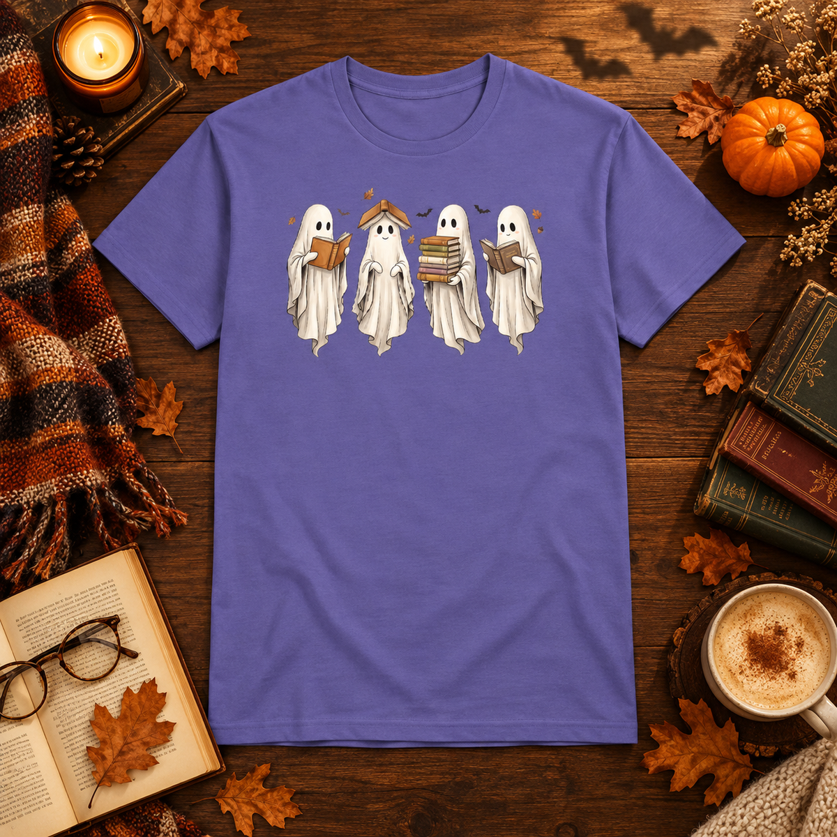 Bookish Ghost Shirt - Lesende Geister T-Shirt in lila für Leseratten