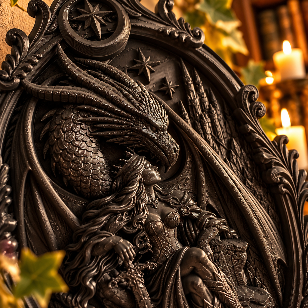 3D Wandbild Drache & Kriegerin – Fantasy Wanddeko für Leseecke