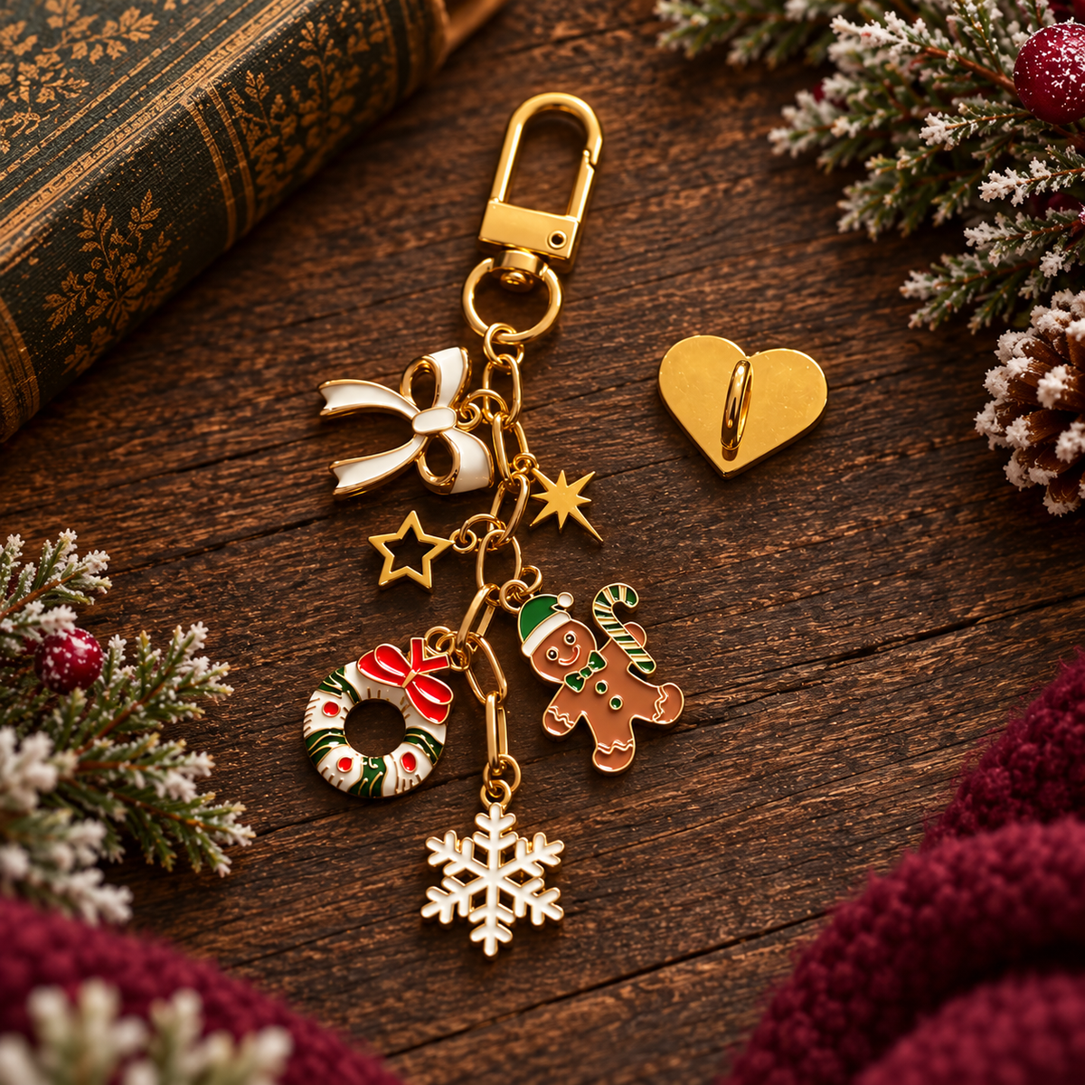 Weihnachtliche E-Reader-Charmkette mit Emaille-Anhängern