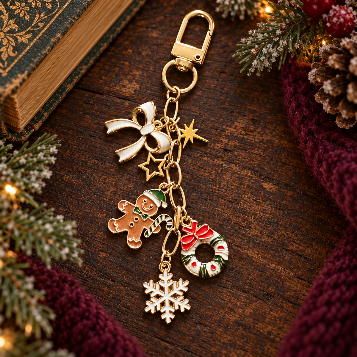 Weihnachtliche E-Reader-Charmkette mit Emaille-Anhängern