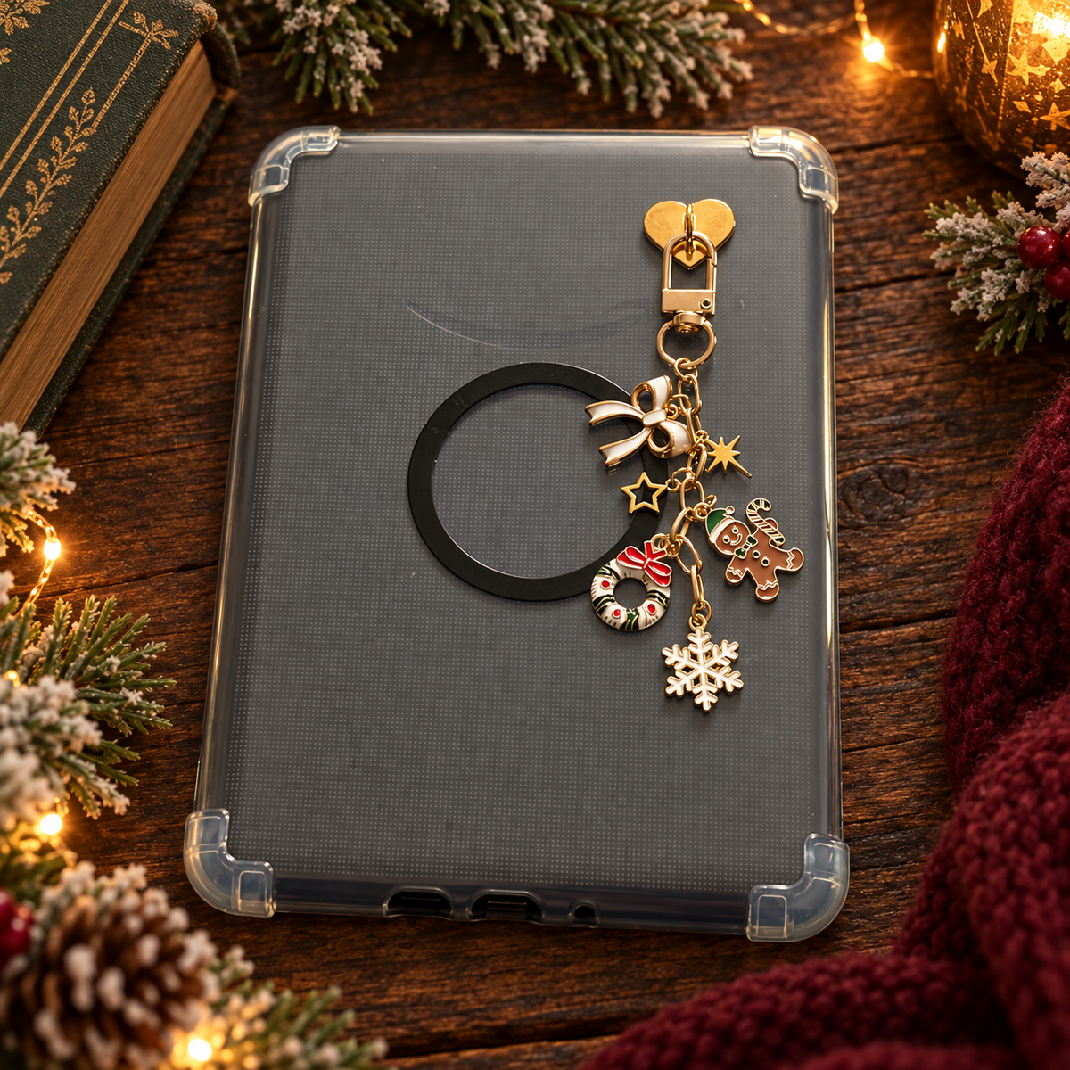 Weihnachtliche E-Reader-Charmkette mit Emaille-Anhängern