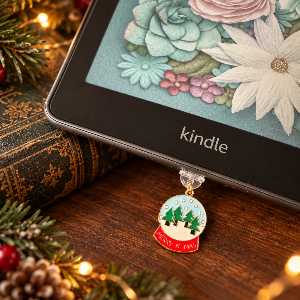 Kindle Schneekugel-Charm | Winterdeko fürs Kindle: USB-C Dust Plug mit Emaille-Schneeflocke (Kopie)