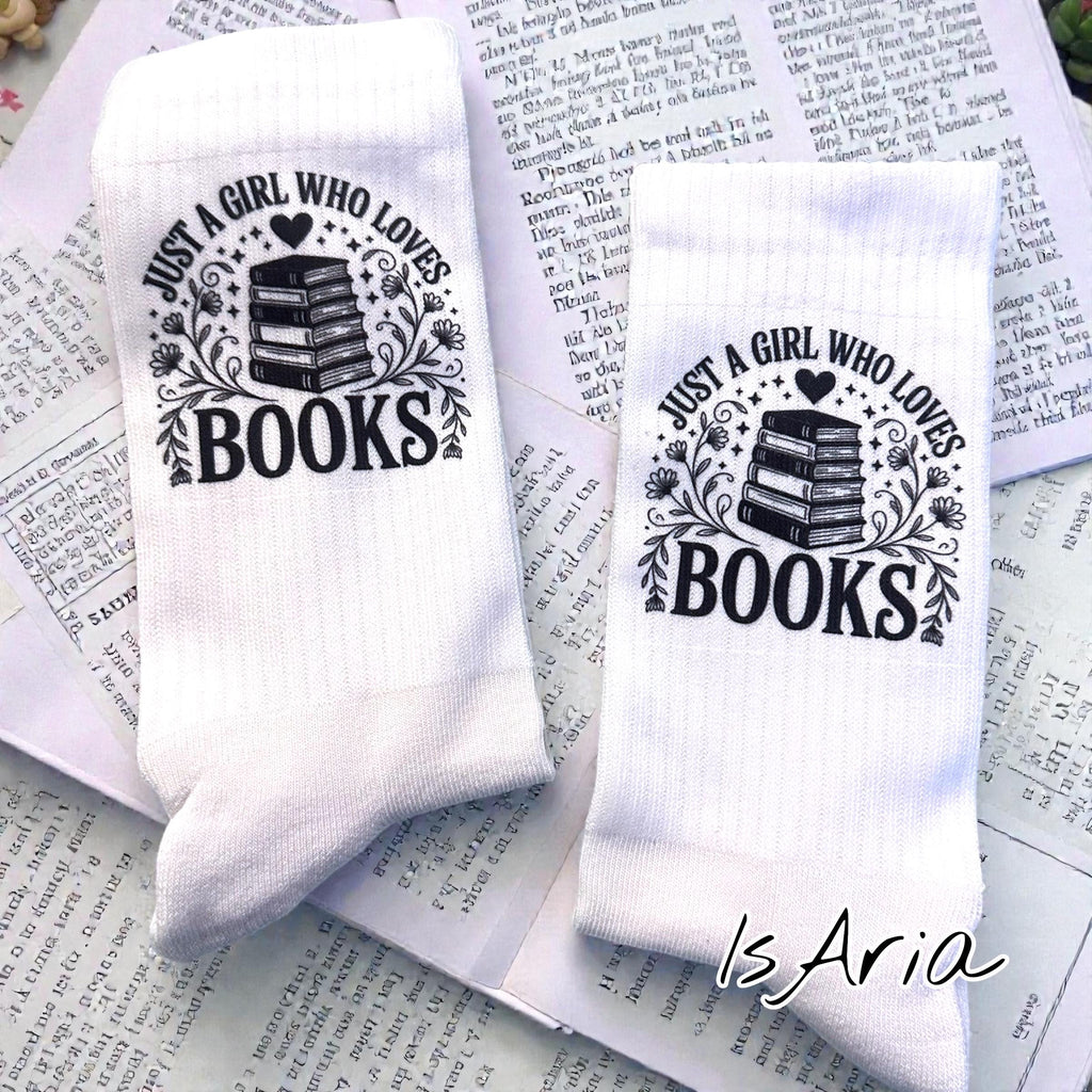 Just a Girl Who Loves Books Socken – Personalisierbar – Produktfoto 8