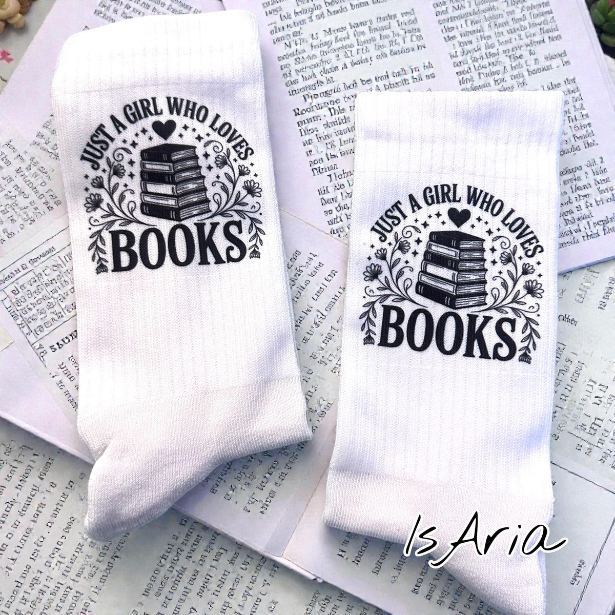 Just a Girl Who Loves Books Socken – Personalisierbar – Produktfoto 8