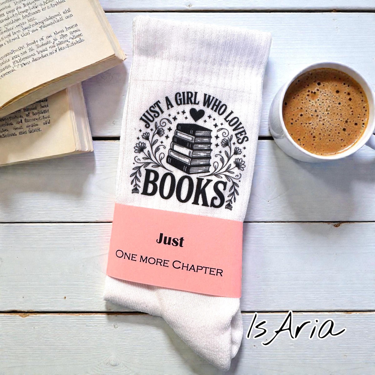 Just a Girl Who Loves Books Socken – Personalisierbar – Produktfoto 10