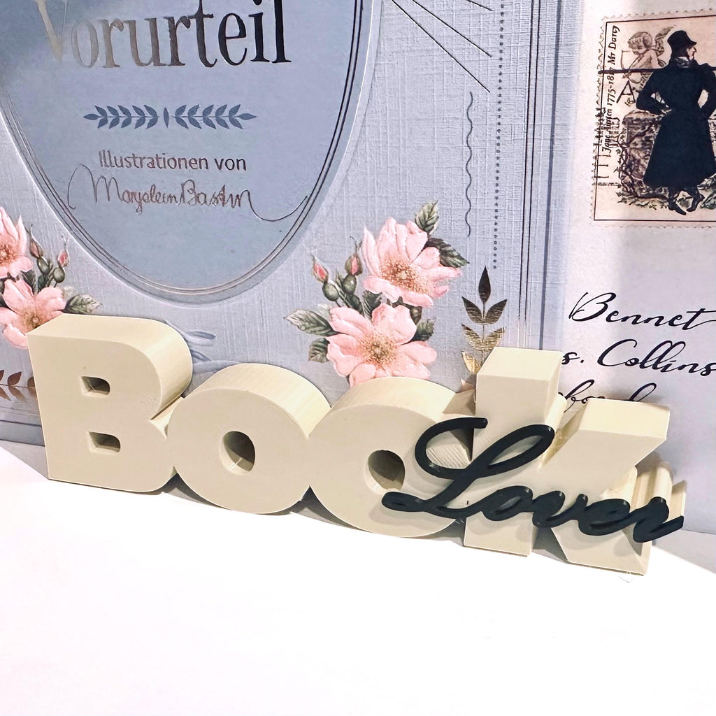 Book Lover Regaldeko aus PLA – Farbe Beige-Schwarz