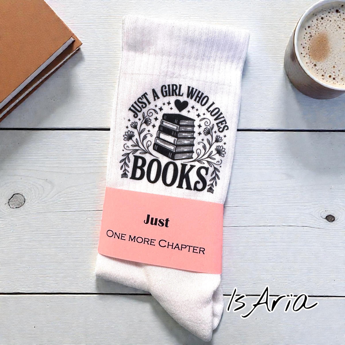 Just a Girl Who Loves Books Socken – Personalisierbar – Produktansicht