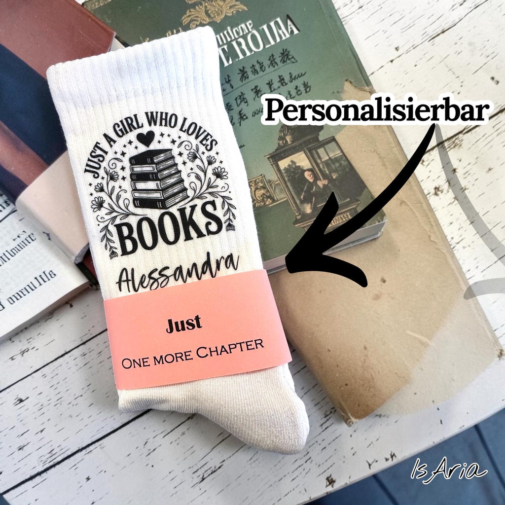 Just a Girl Who Loves Books Socken – Personalisierbar – Produktfoto 9