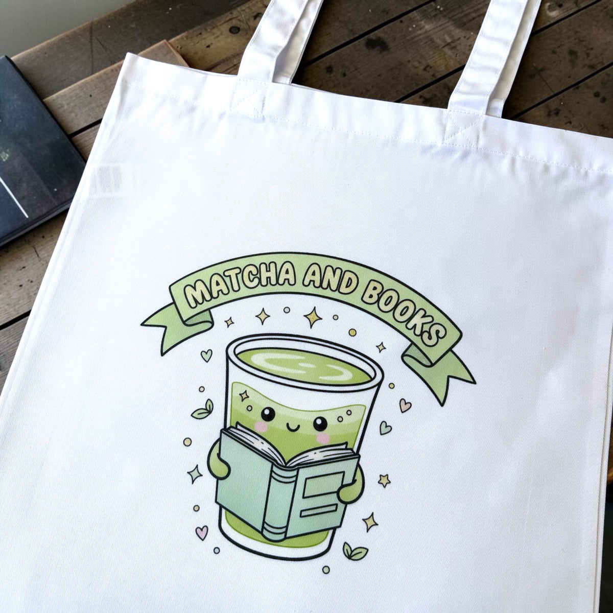 Matcha & Books Tasche – Book Lover Tote Bag – bedruckte Bookish Tasche