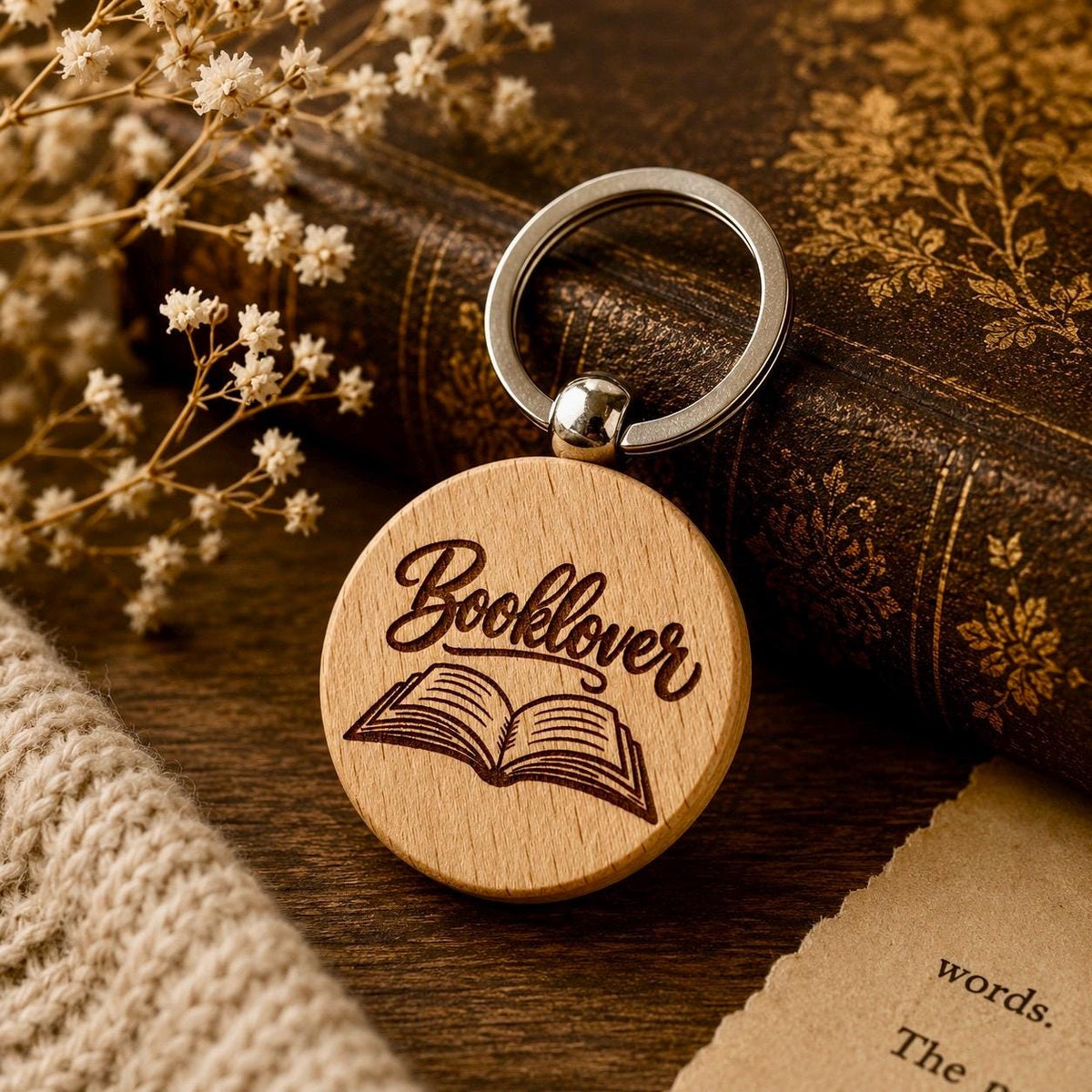 Booklover-Holzschlüsselanhänger – personalisierbar – Personalisierung und Rückseite
