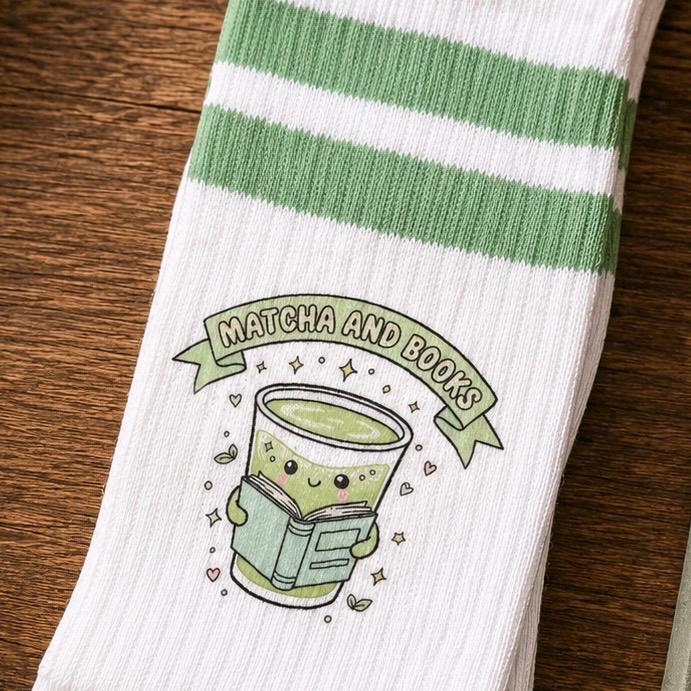 Matcha & Books Socken – Mintgrüne Tennissocken – Produktfoto 2