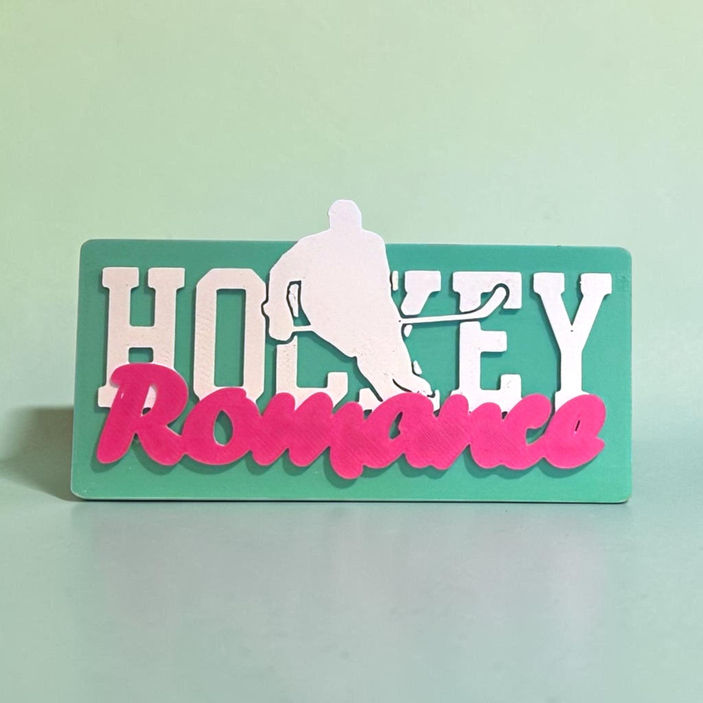 Hockey Romance Bücherregal-Schild aus PLA – Farbe Hellblau-Dunkelblau