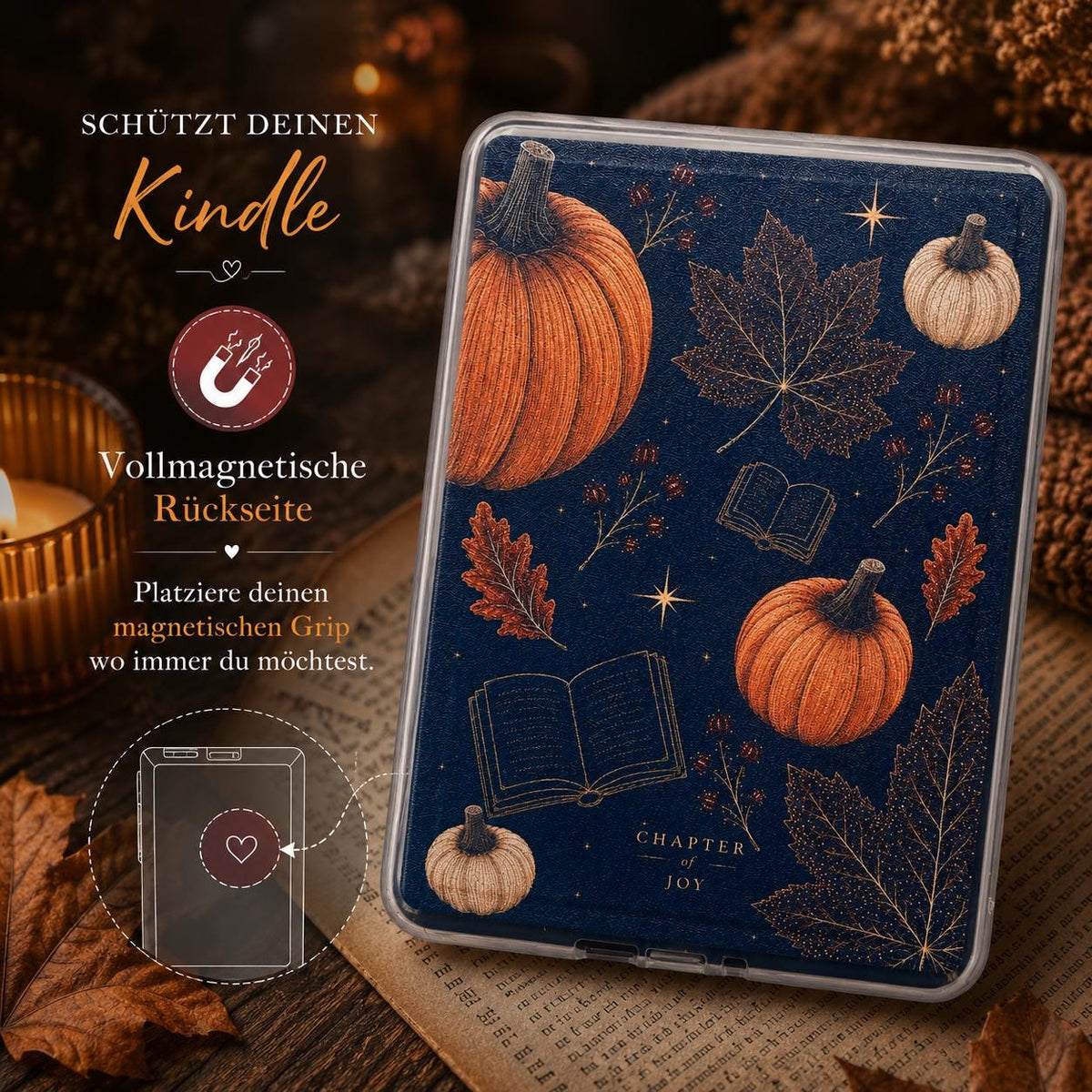 Kindle Bundle Herbst mit magnetischer Hülle E-Reader Grip und Neopren-Tasche