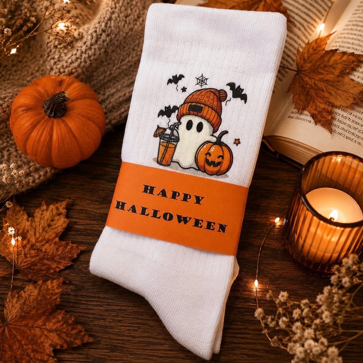 Halloween Geister Socken für Booklover – personalisierbare Herbst-Socken