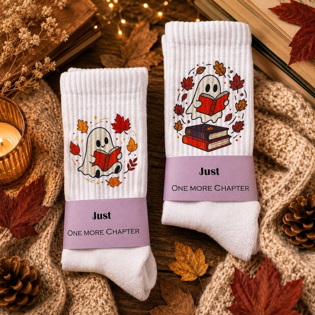 Ghost Reading Socken – Personalisierbare Herbstsocken – Produktfoto 4
