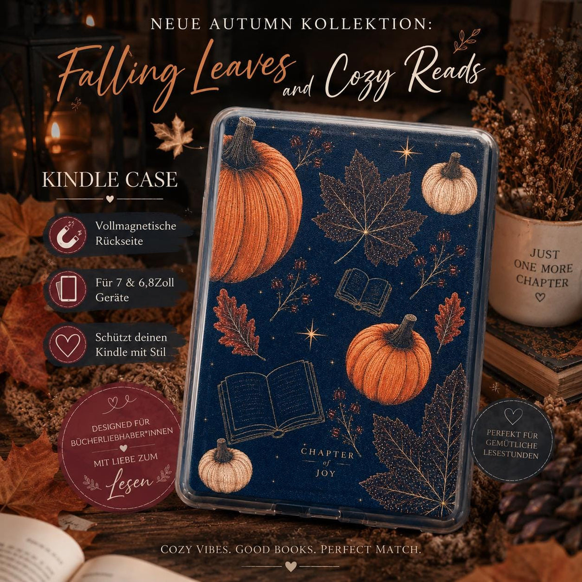 Kindle Bundle Herbst mit magnetischer Hülle E-Reader Grip und Neopren-Tasche