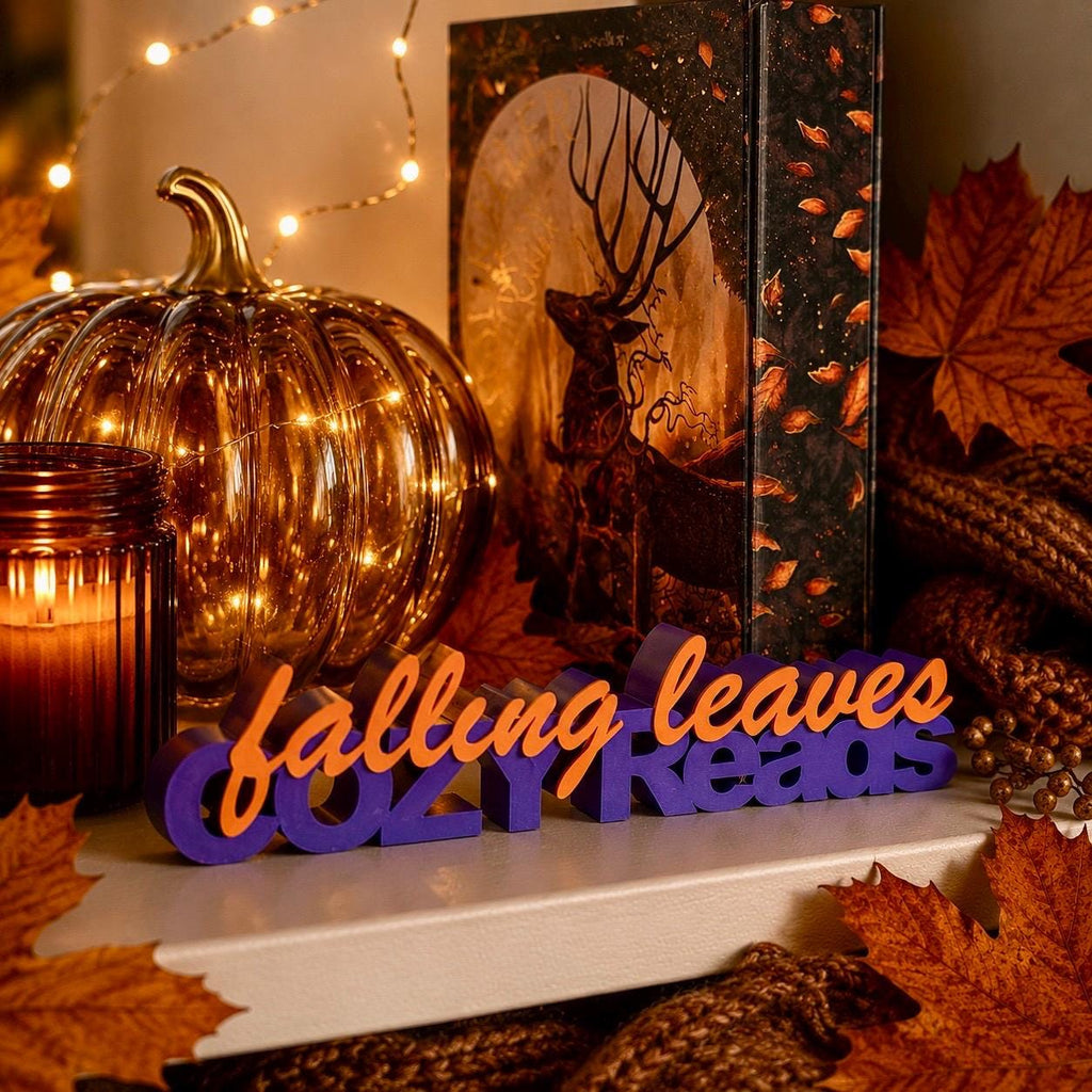 Falling Leaves & Cozy Reads 3D-Regaldeko aus PLA für Bücherregal und Leseecke