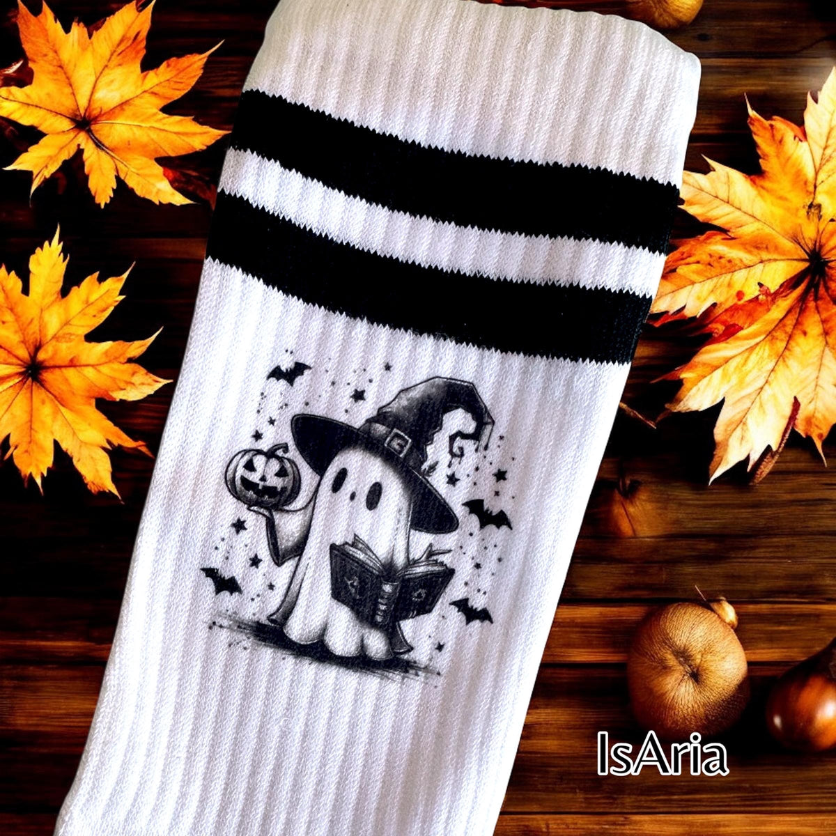 Büchergeist Socken mit lesendem Geist – personalisierbare Halloween-Socken