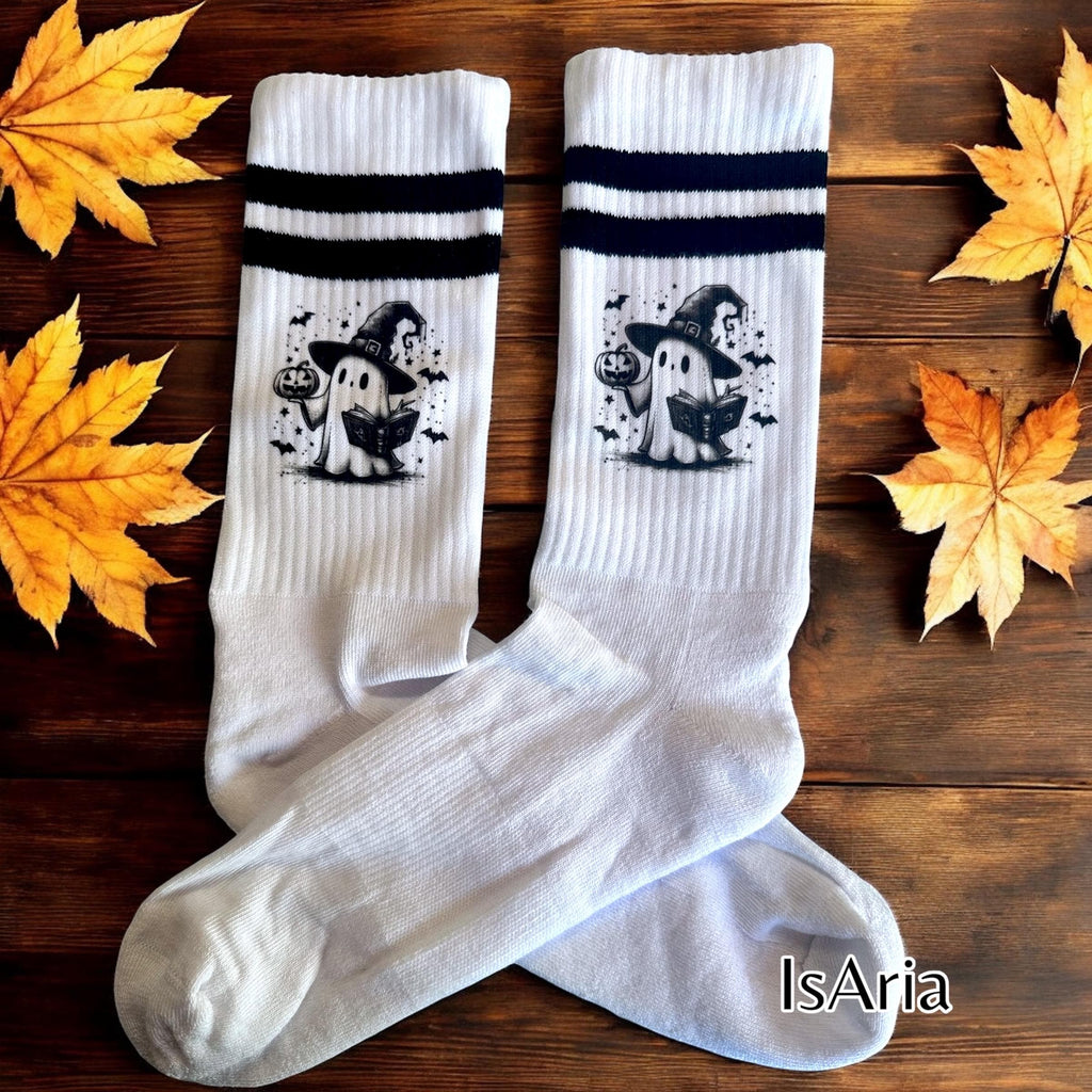 Büchergeist Socken mit lesendem Geist – personalisierbare Halloween-Socken