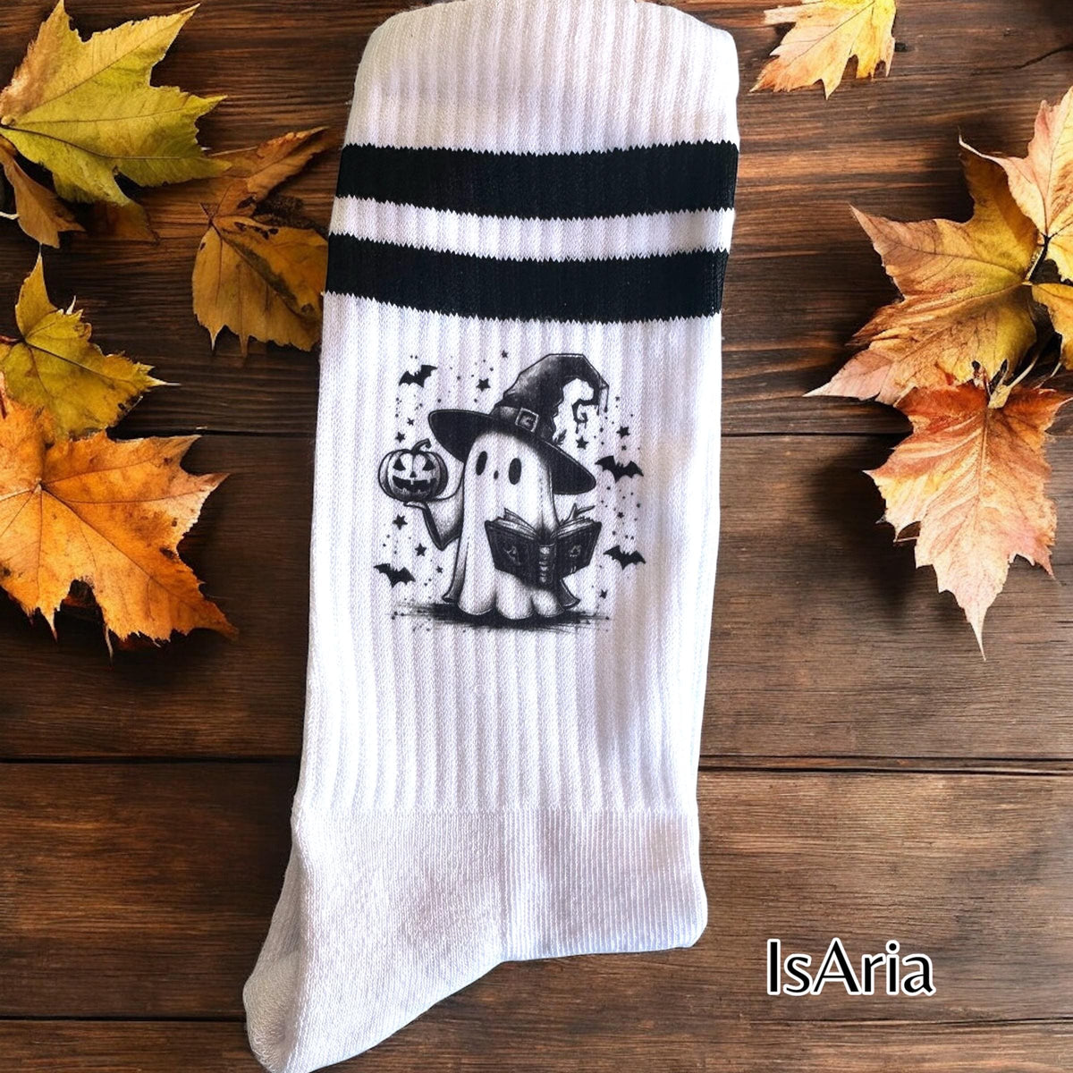 Büchergeist Socken mit lesendem Geist – personalisierbare Halloween-Socken