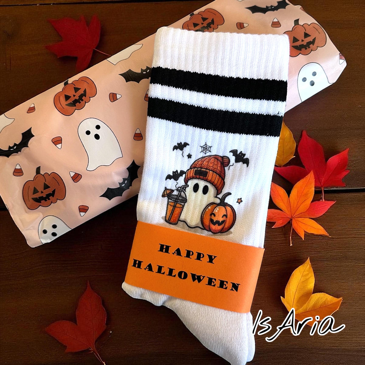Halloween Geister Socken für Booklover – personalisierbare Herbst-Socken