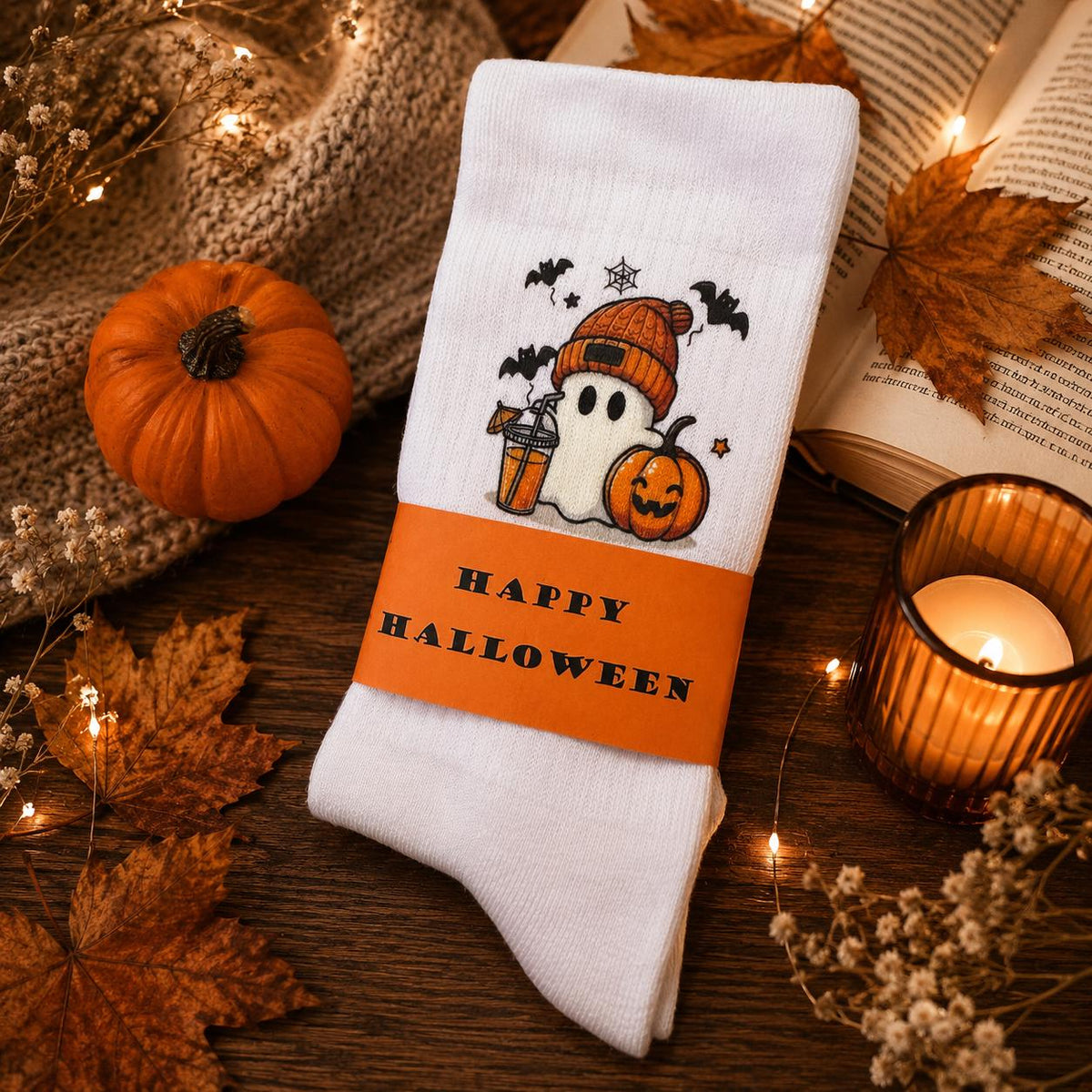 Halloween Geister Socken für Booklover – personalisierbare Herbst-Socken