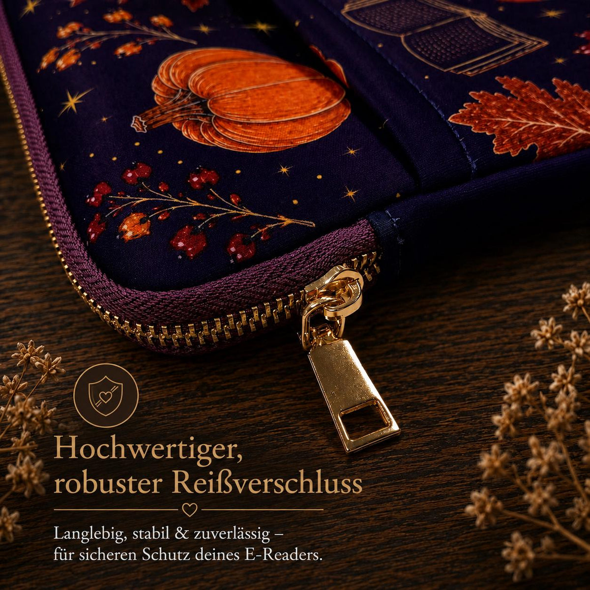 Kindle Tasche Herbst aus Neopren mit Falling Leaves and Cozy Reads Design