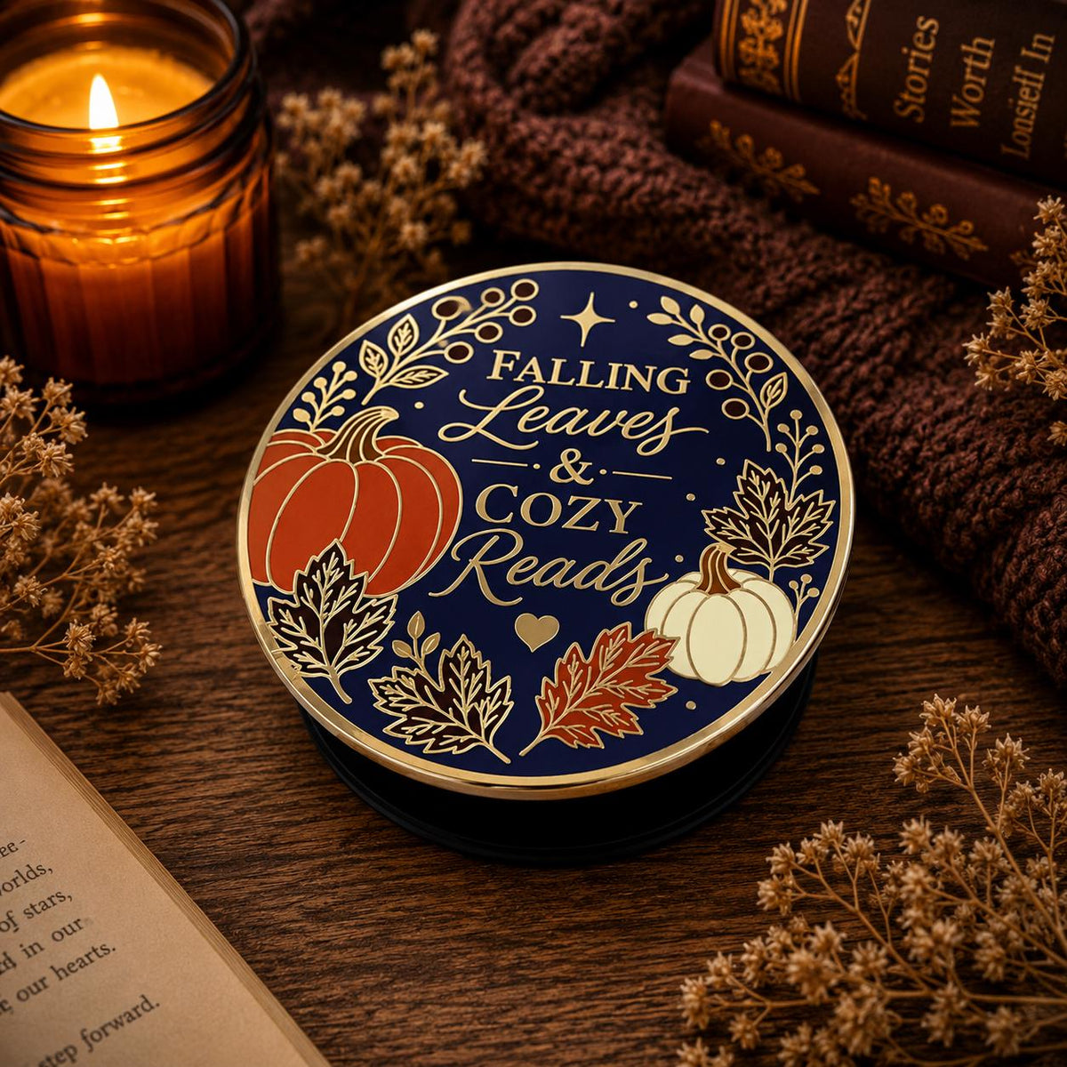Magnetischer E-Reader Grip Herbst Falling Leaves and Cozy Reads