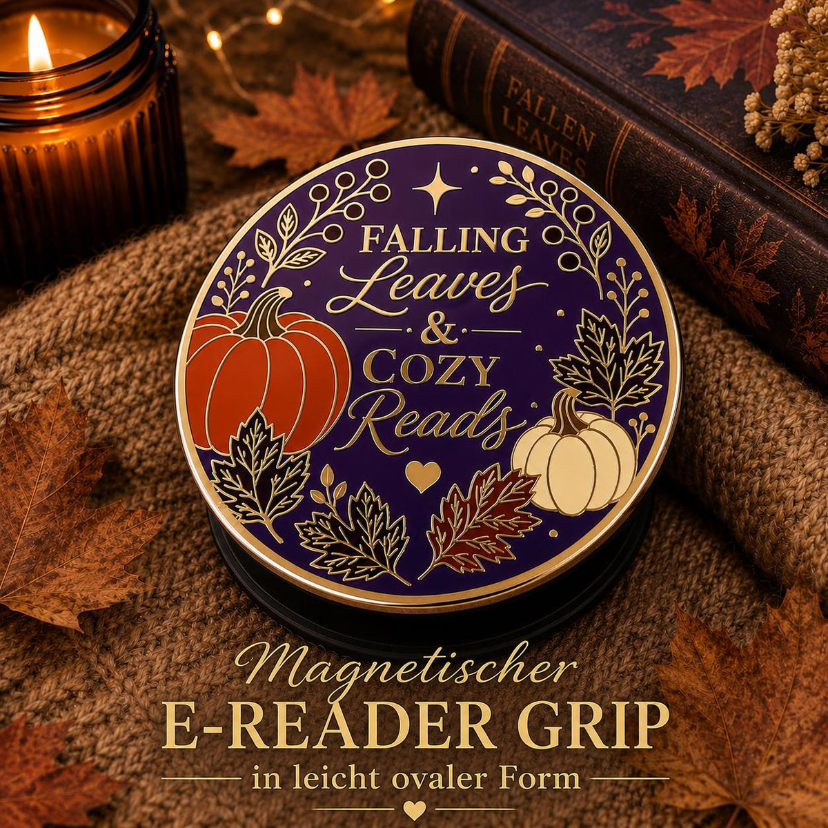 Magnetischer E-Reader Grip Herbst Falling Leaves and Cozy Reads