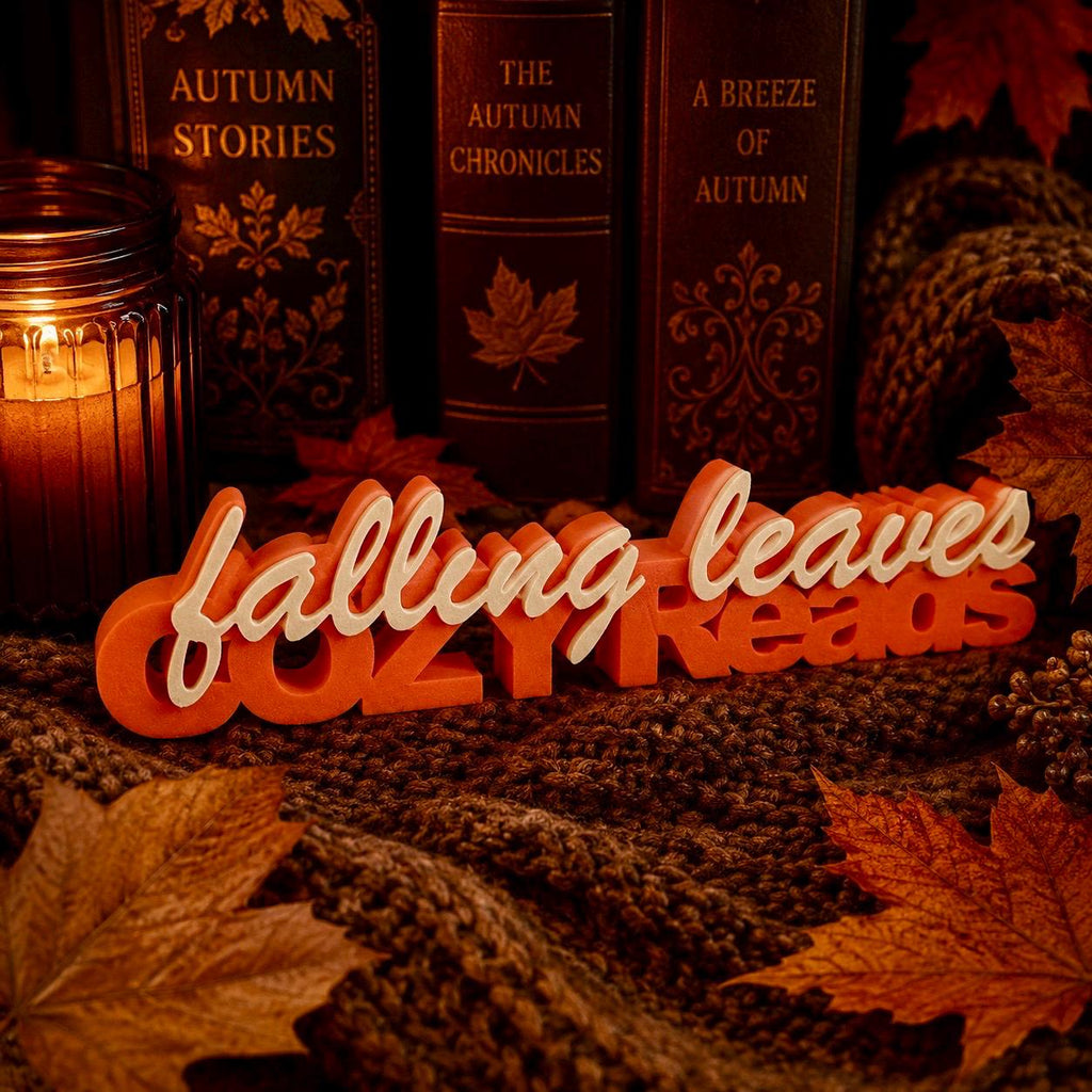 Falling Leaves & Cozy Reads 3D-Regaldeko aus PLA für Bücherregal und Leseecke