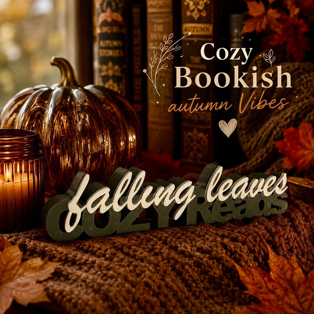 Falling Leaves & Cozy Reads 3D-Regaldeko aus PLA für Bücherregal und Leseecke