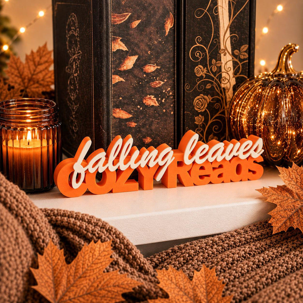 Falling Leaves & Cozy Reads 3D-Regaldeko aus PLA für Bücherregal und Leseecke