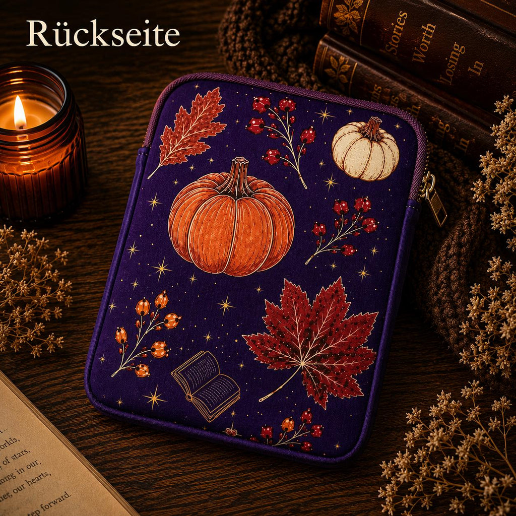 Kindle Tasche Herbst aus Neopren mit Falling Leaves and Cozy Reads Design