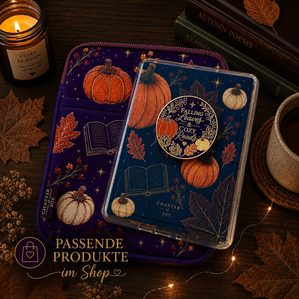 Kindle Tasche Herbst aus Neopren mit Falling Leaves and Cozy Reads Design