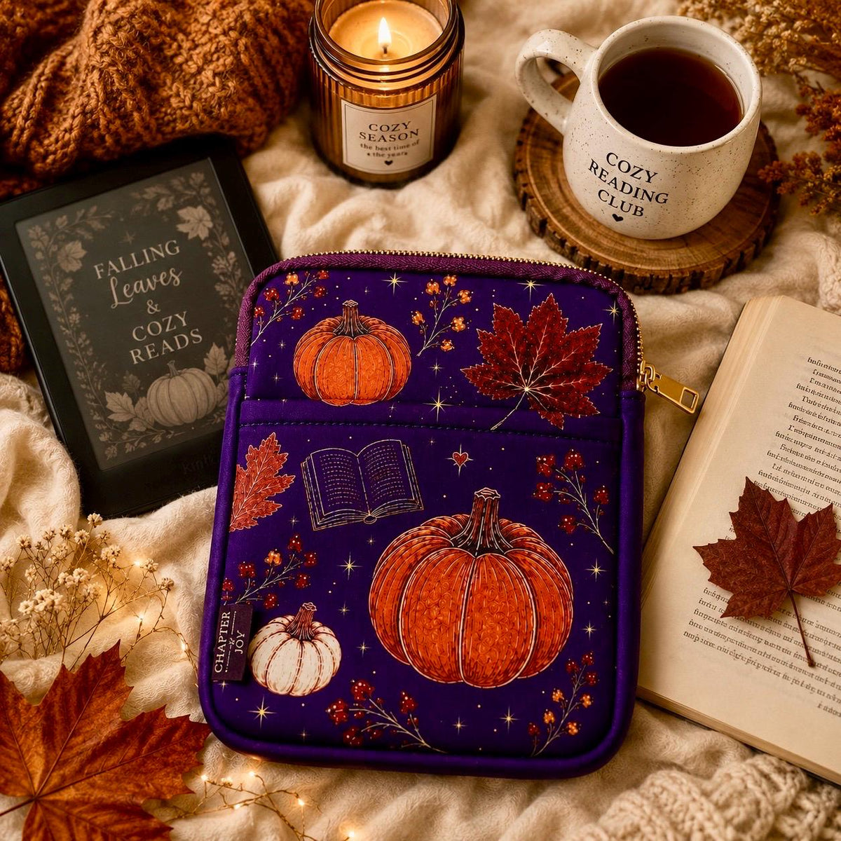 Kindle Bundle Herbst mit magnetischer Hülle E-Reader Grip und Neopren-Tasche